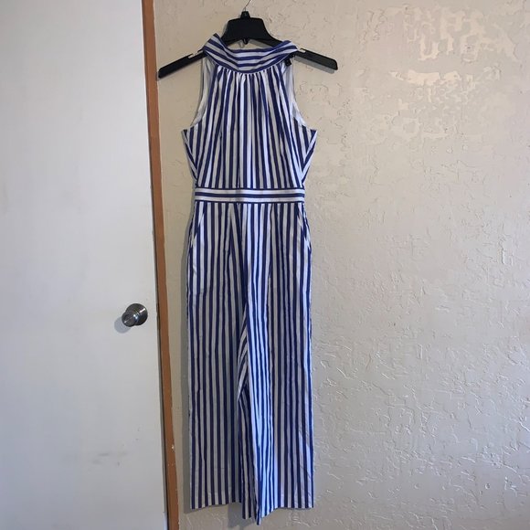 J.Crew size 00 blue white stripe halter wide leg Jump suit pantsuit romp… - Picture 5 of 14